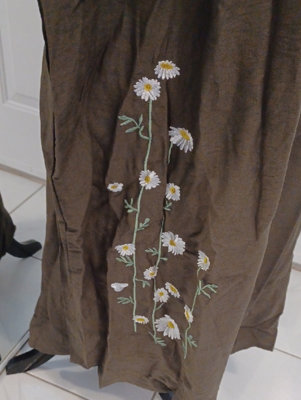 2/$70 New Olive Button-Front Dress with Floral Embroidery - Size 4XL (US20) - Picture 3 of 8